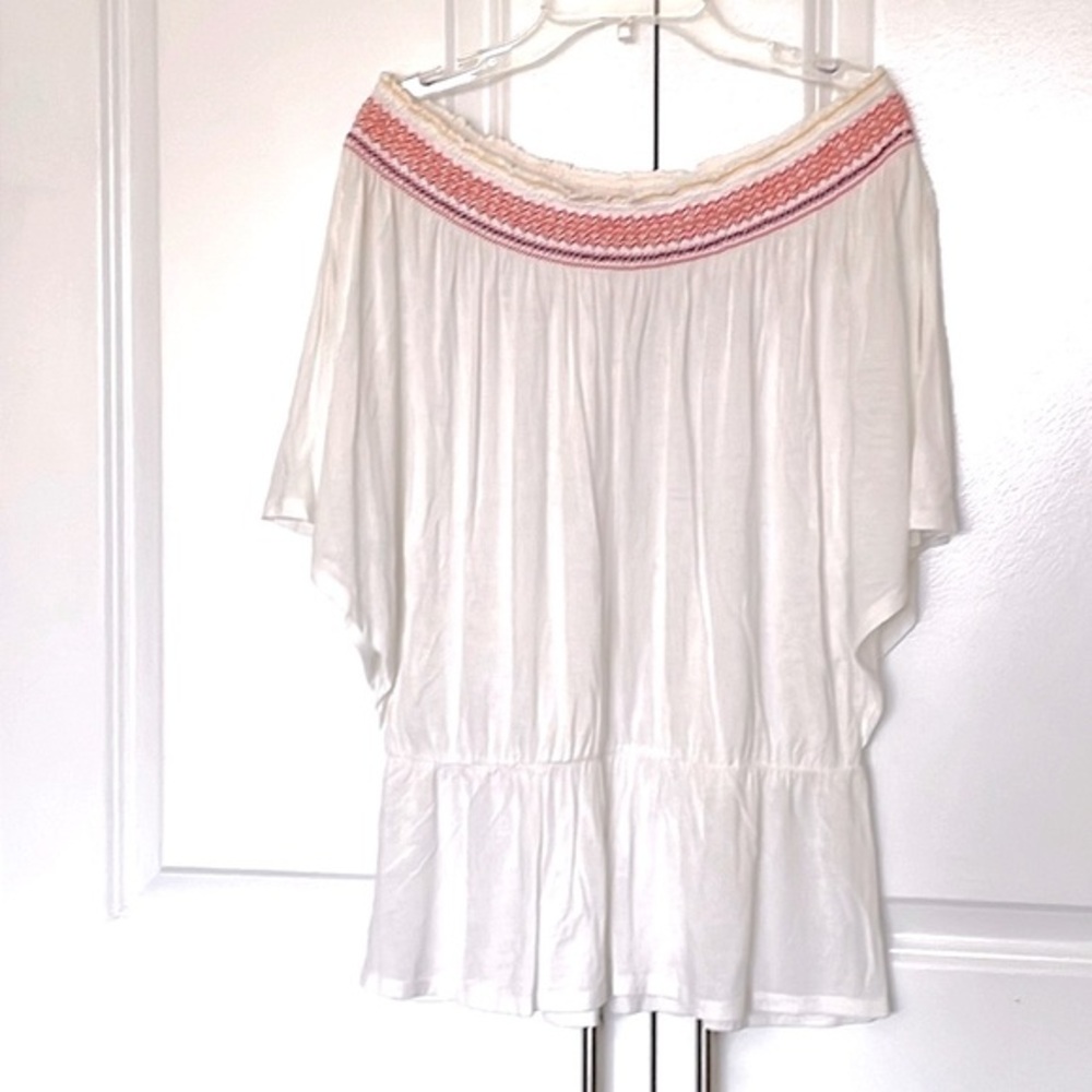 Michael Stars Embroidery Top with Elastic Waist & Peplum Off or On Shoulder! OS